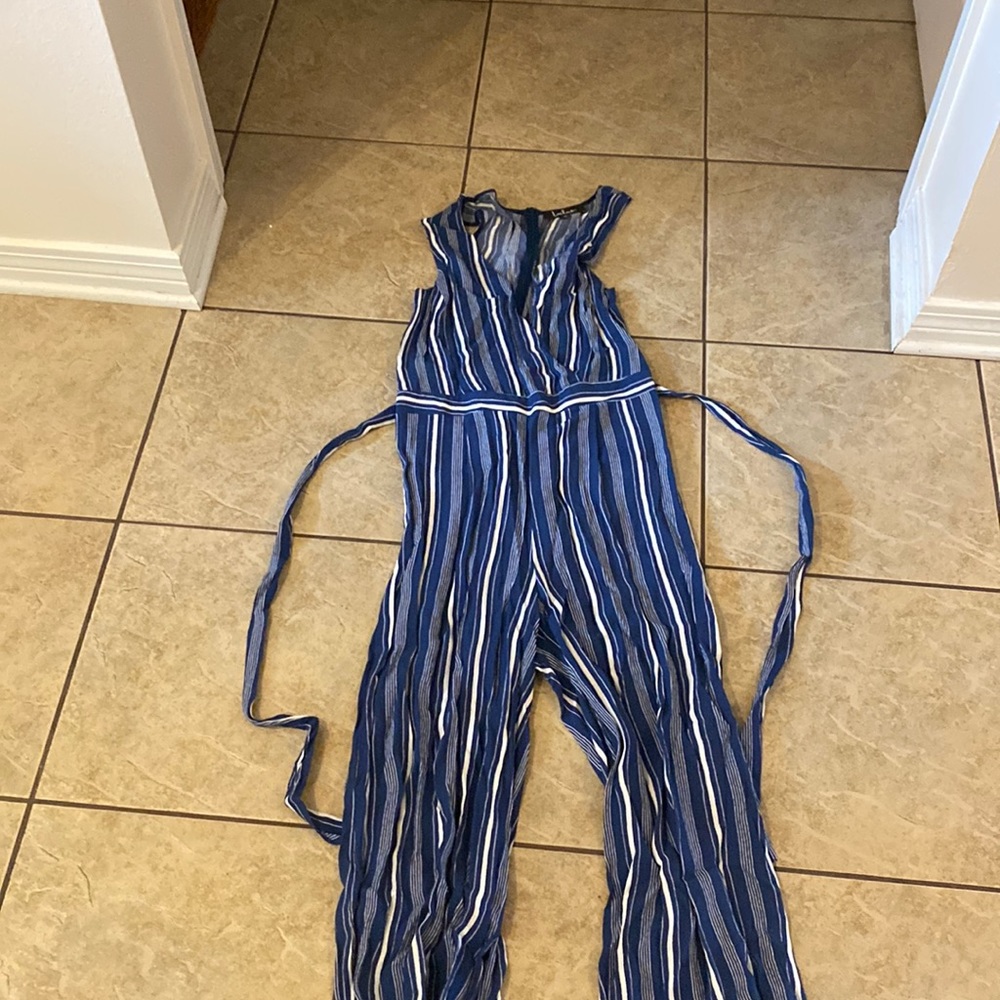 Lulus Blue and White Jumpsuit Size Medium